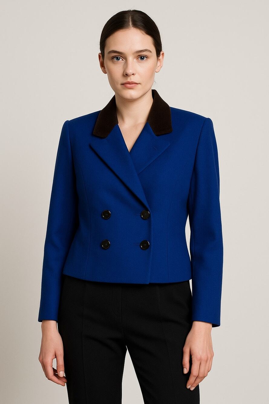 Vintage Handmacher Royal Blue Blazer 80s Tailored Jacket Velvet Collar USA small